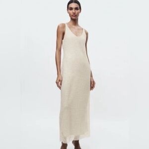 Zara BEADED iridescent Cream Maxi Dress small